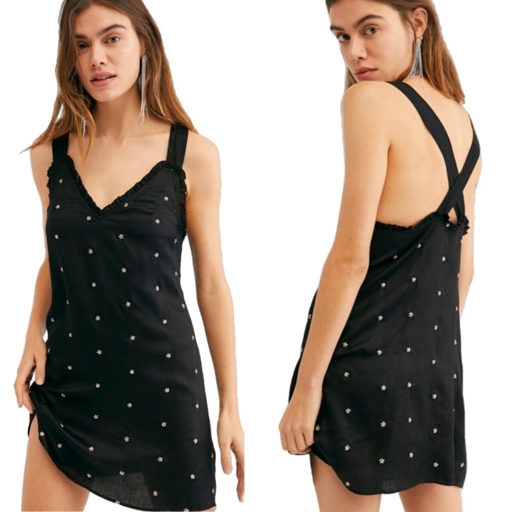 Free People Dreaming of You Slip Dress Embellished Black New Year Sparkle size S